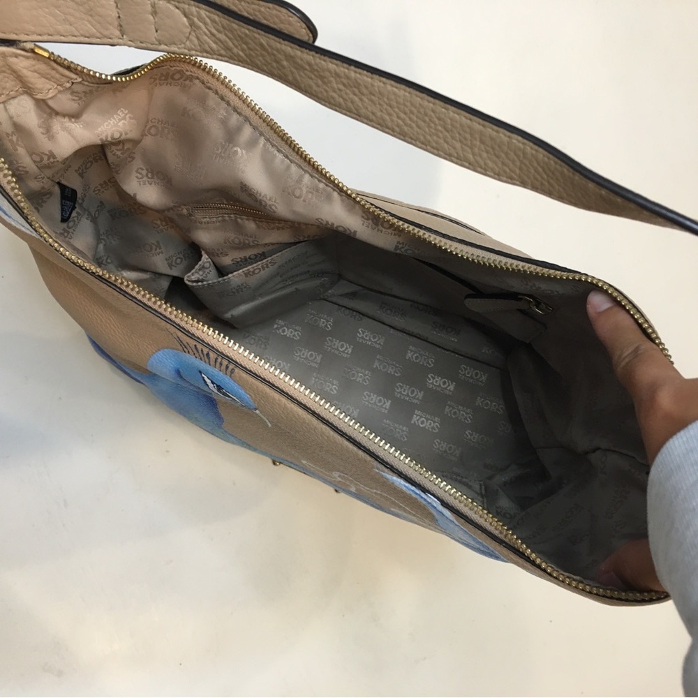 Michael Kors | Tan Leather Nolita Bag & Hand Painted Blue Peacock - Picture 9 of 14